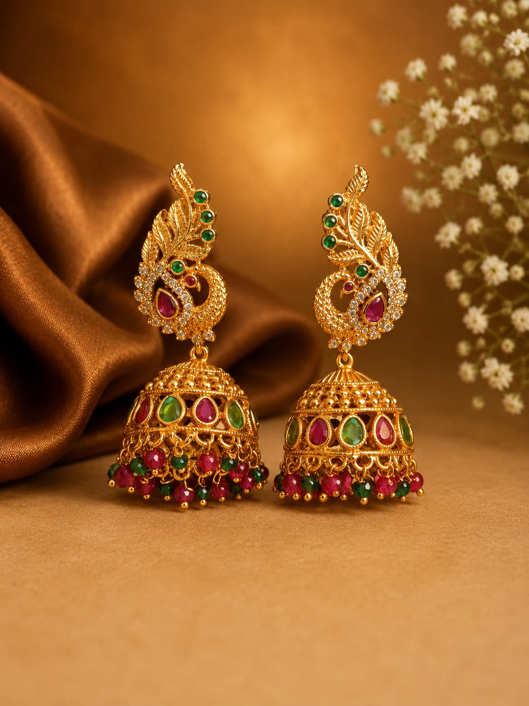 Mayura Navaratna Jhumka Earrings
